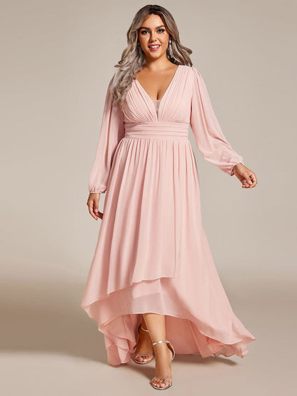 Elegant V-Neck Chiffon Evening Gown with Lantern Sleeves