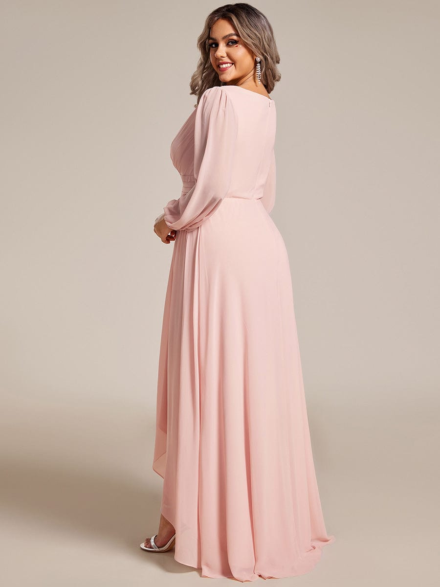 Elegant V-Neck Chiffon Evening Gown with Lantern Sleeves