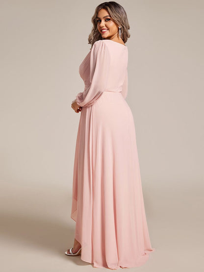 Elegant V-Neck Chiffon Evening Gown with Lantern Sleeves