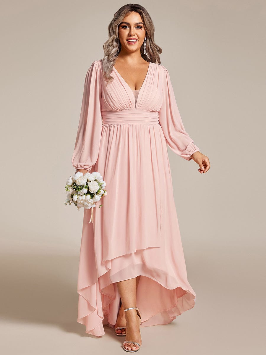 Elegant V-Neck Chiffon Evening Gown with Lantern Sleeves