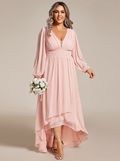 Elegant V-Neck Chiffon Evening Gown with Lantern Sleeves