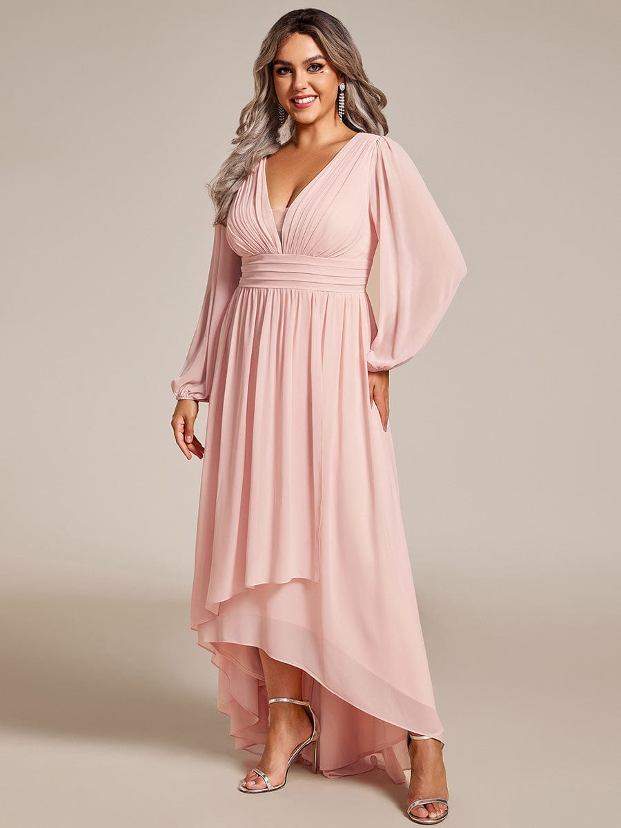 Elegant V-Neck Chiffon Evening Gown with Lantern Sleeves