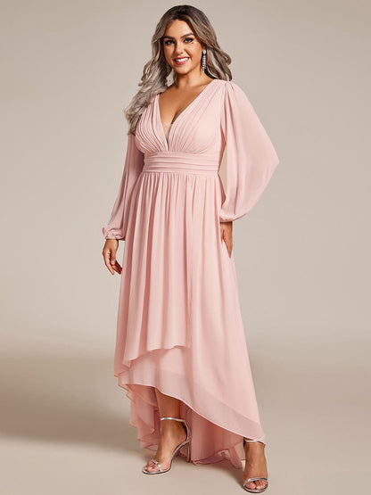 Elegant V-Neck Chiffon Evening Gown with Lantern Sleeves