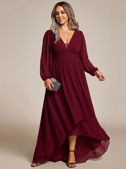 Elegant V-Neck Chiffon Evening Gown with Lantern Sleeves