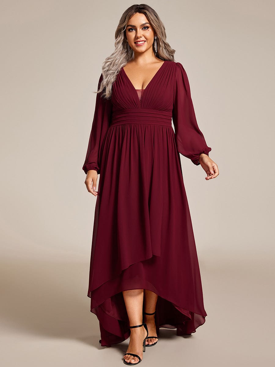 Elegant V-Neck Chiffon Evening Gown with Lantern Sleeves