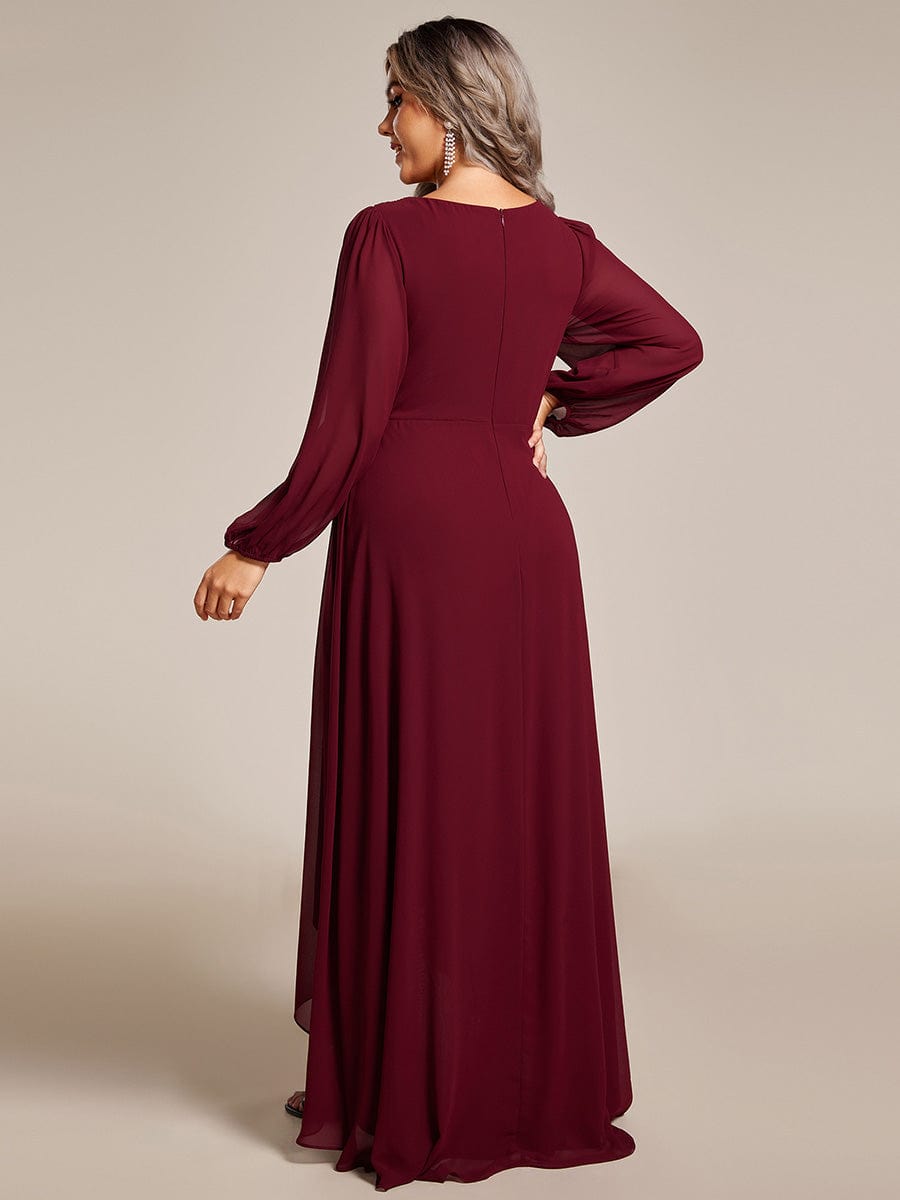 Elegant V-Neck Chiffon Evening Gown with Lantern Sleeves