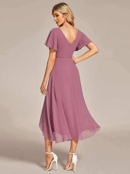 Elegant V-Neck Chiffon Ruffled High Low Evening Gown