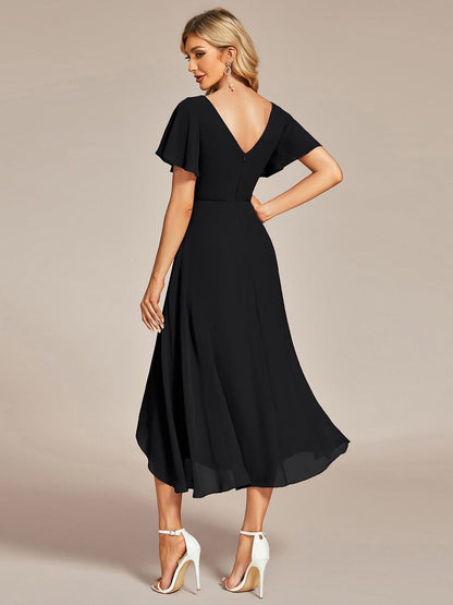 Elegant V-Neck Chiffon Ruffled High Low Evening Gown