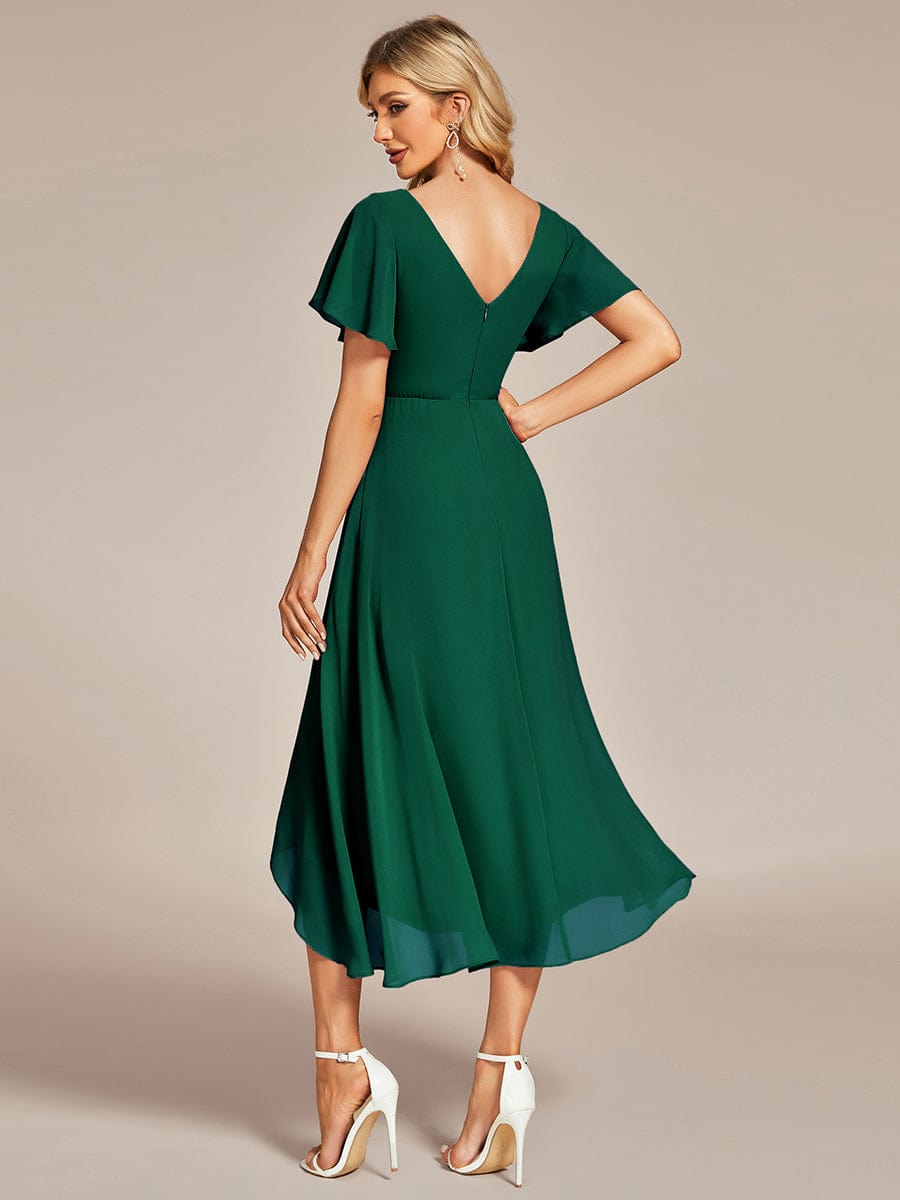 Elegant V-Neck Chiffon Ruffled High Low Evening Gown
