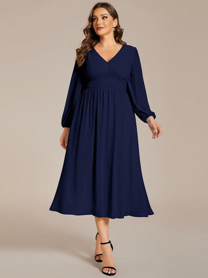 Elegant V-Neck Chiffon Wedding Guest Dress for Plus Size Women