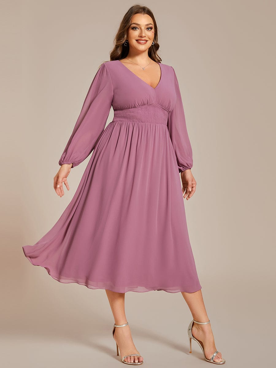 Elegant V-Neck Chiffon Wedding Guest Dress for Plus Size Women