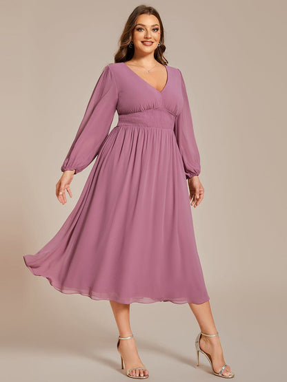 Elegant V-Neck Chiffon Wedding Guest Dress for Plus Size Women