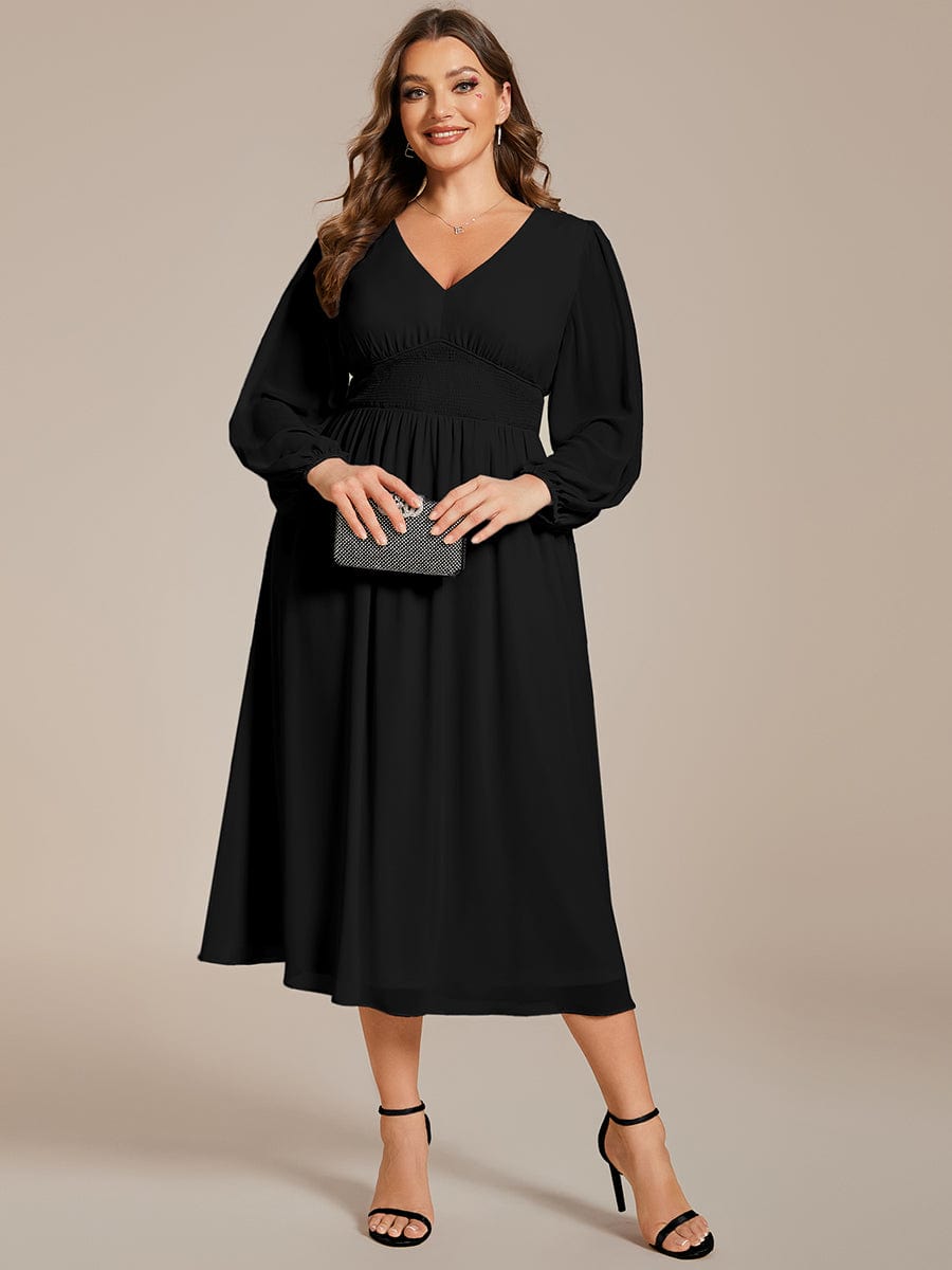 Elegant V-Neck Chiffon Wedding Guest Dress for Plus Size Women