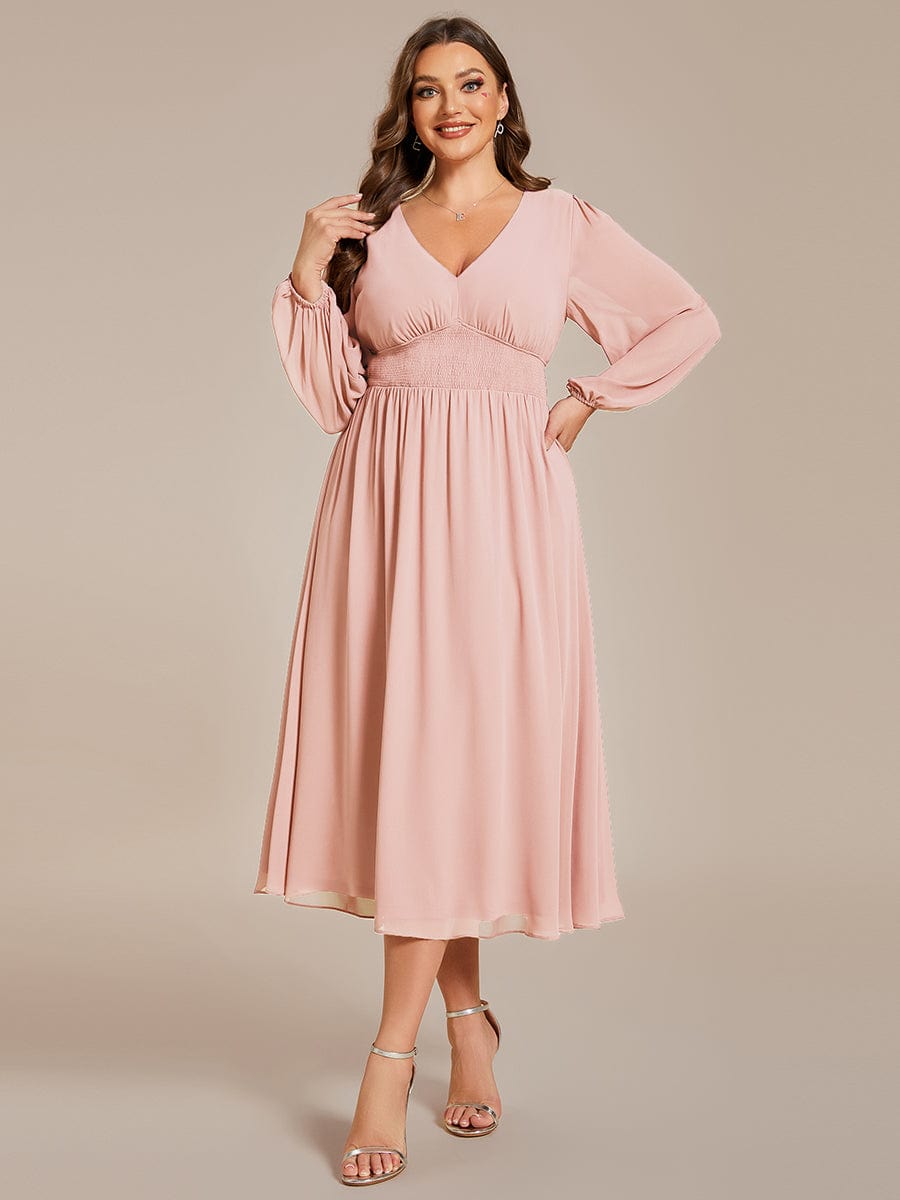 Elegant V-Neck Chiffon Wedding Guest Dress for Plus Size Women