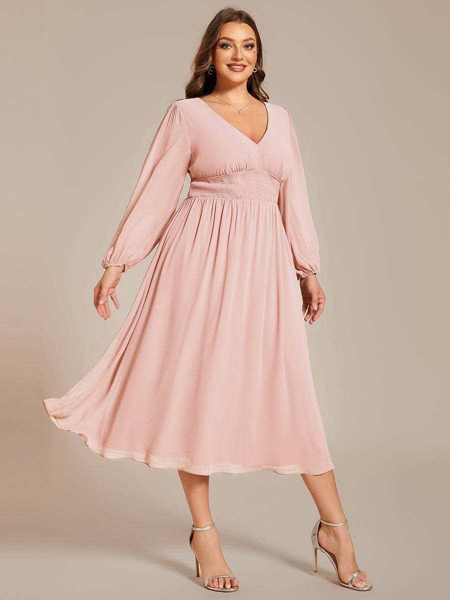 Elegant V-Neck Chiffon Wedding Guest Dress for Plus Size Women