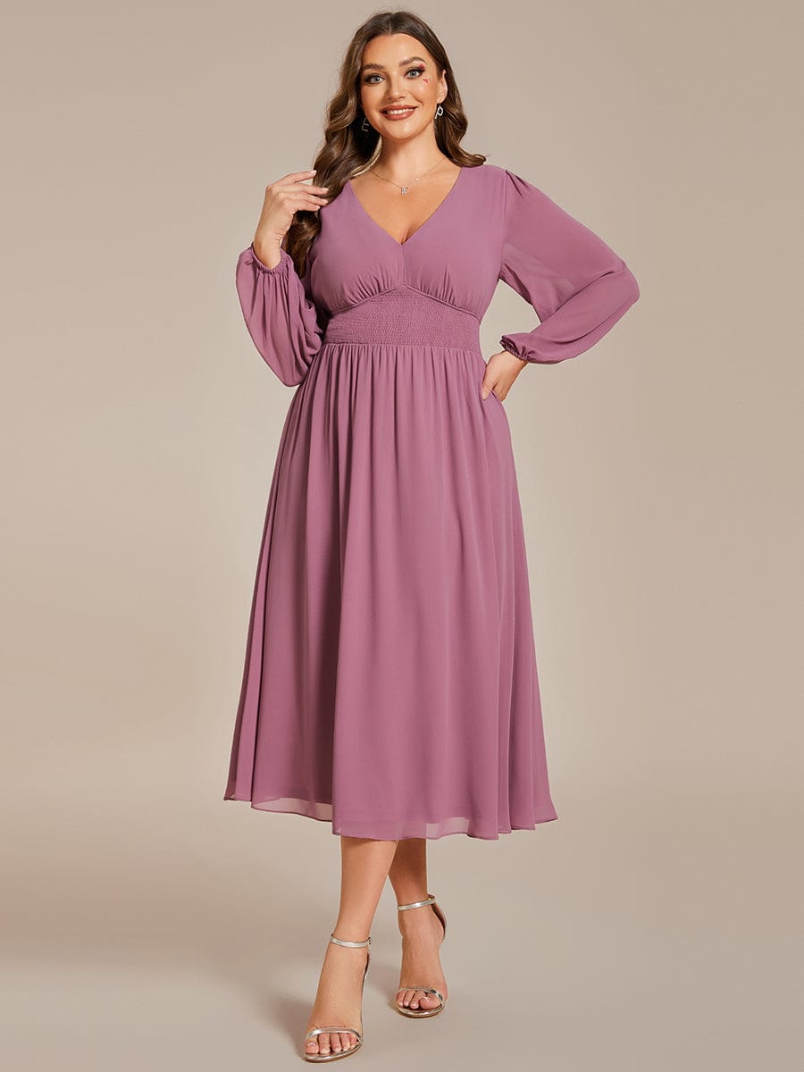 Elegant V-Neck Chiffon Wedding Guest Dress for Plus Size Women