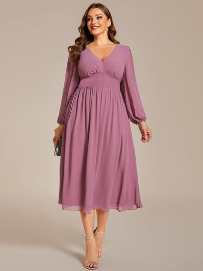 Elegant V-Neck Chiffon Wedding Guest Dress for Plus Size Women