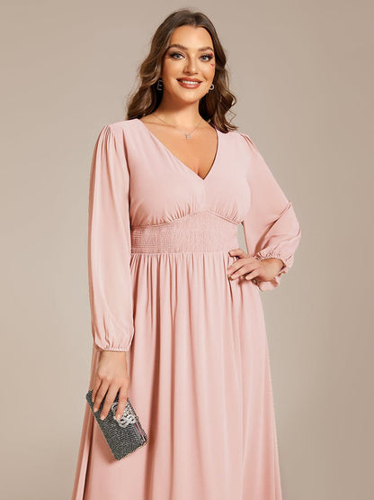 Elegant V-Neck Chiffon Wedding Guest Dress for Plus Size Women