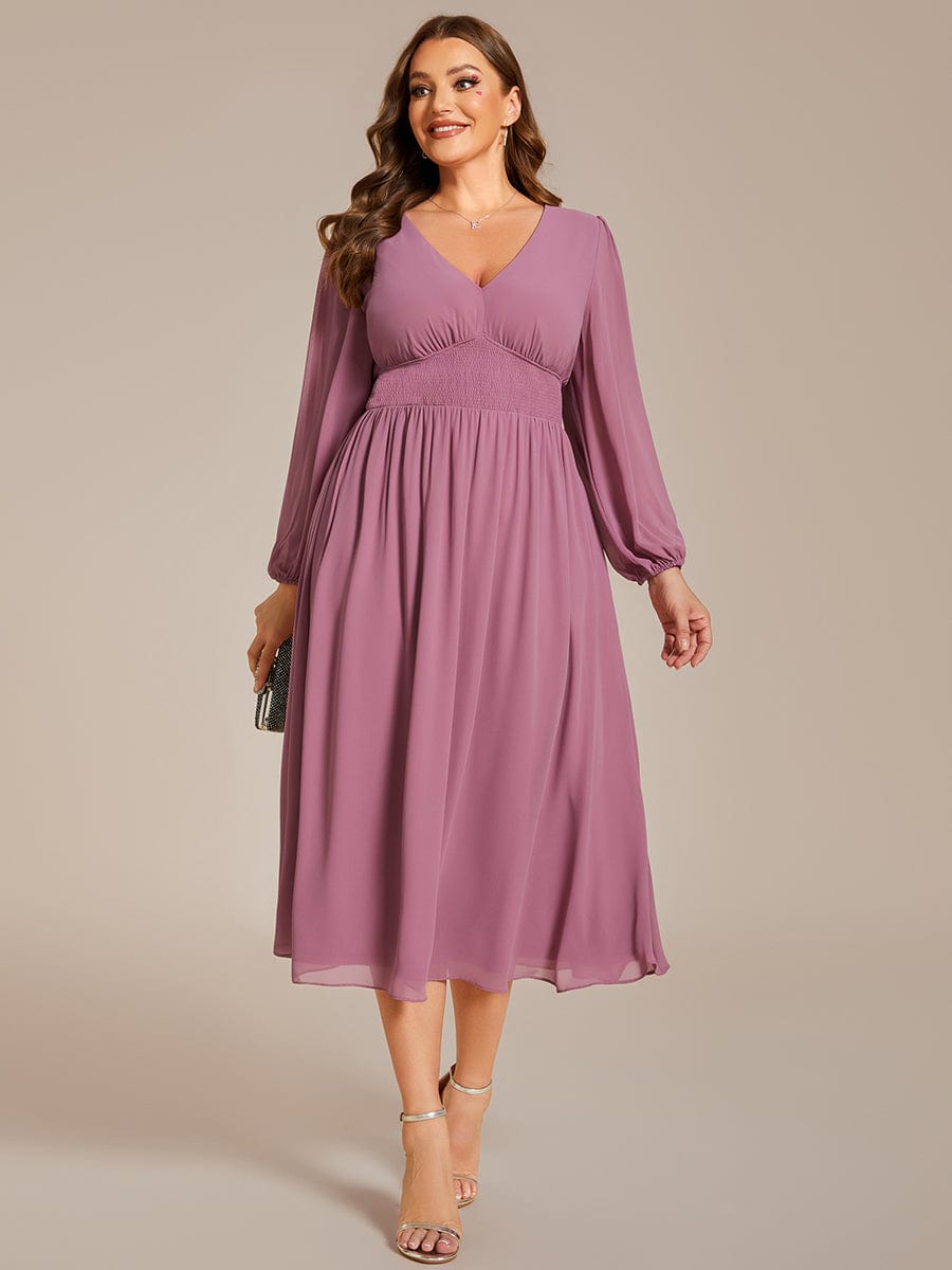Elegant V-Neck Chiffon Wedding Guest Dress for Plus Size Women