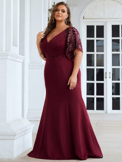 Elegant V Neck Fishtail Evening Gown for Curvy Women