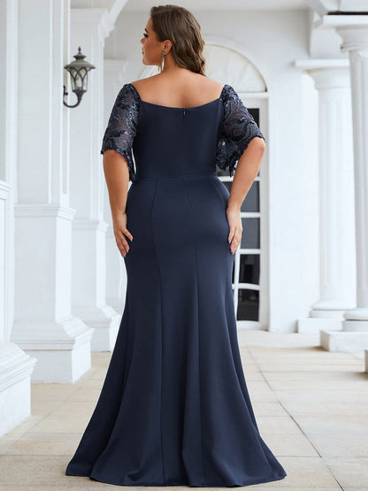 Elegant V Neck Fishtail Evening Gown for Curvy Women