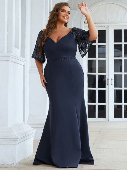 Elegant V Neck Fishtail Evening Gown for Curvy Women