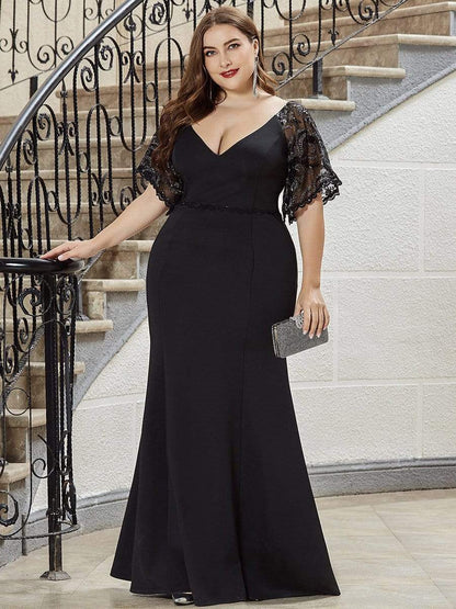 Elegant V Neck Fishtail Evening Gown for Curvy Women