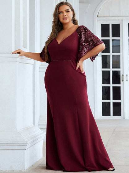 Elegant V Neck Fishtail Evening Gown for Curvy Women