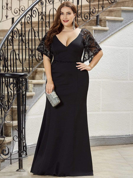 Elegant V Neck Fishtail Evening Gown for Curvy Women
