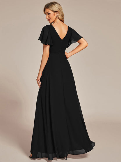 Elegant V Neck High Low Ruffled Chiffon Bridesmaid Gowns