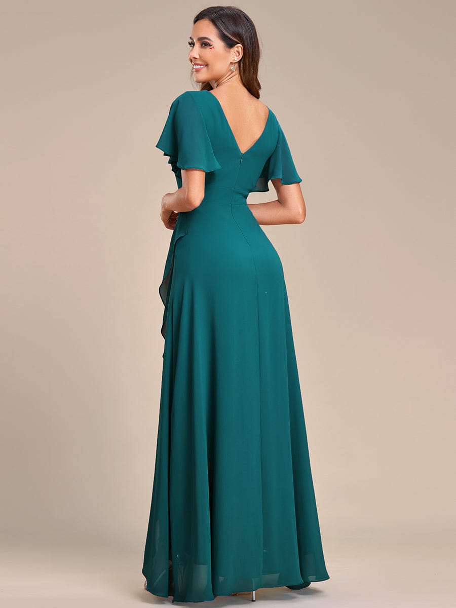 Elegant V Neck High Low Ruffled Chiffon Bridesmaid Gowns