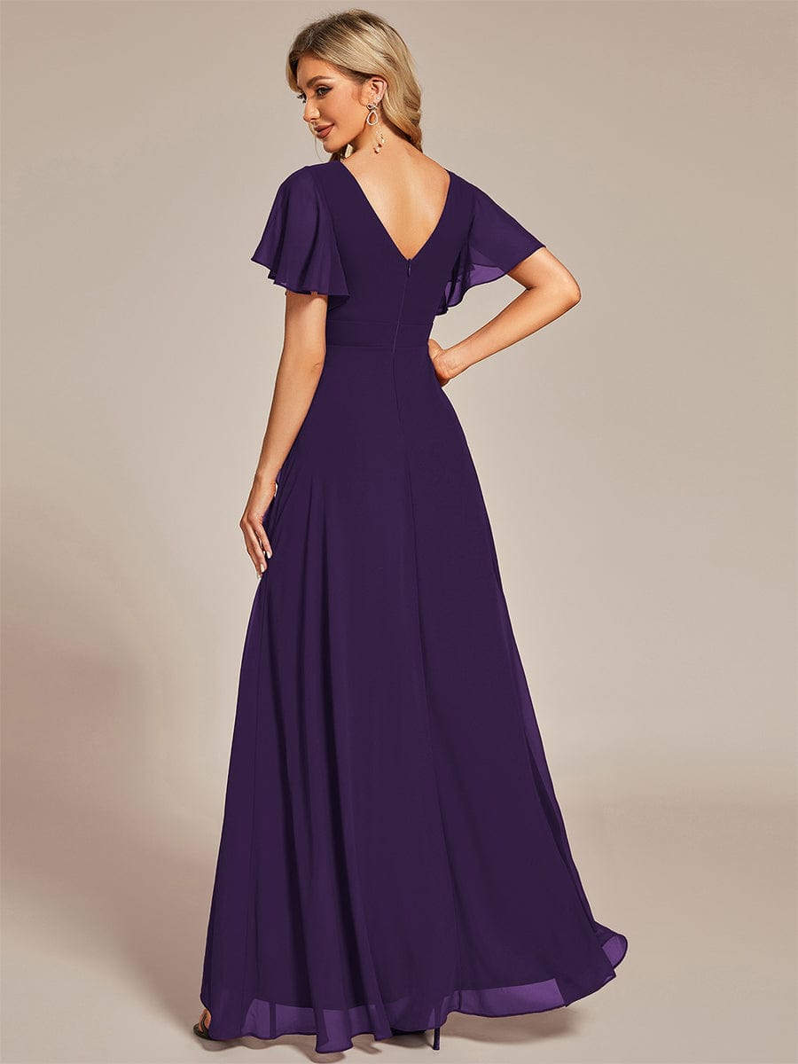 Elegant V Neck High Low Ruffled Chiffon Bridesmaid Gowns