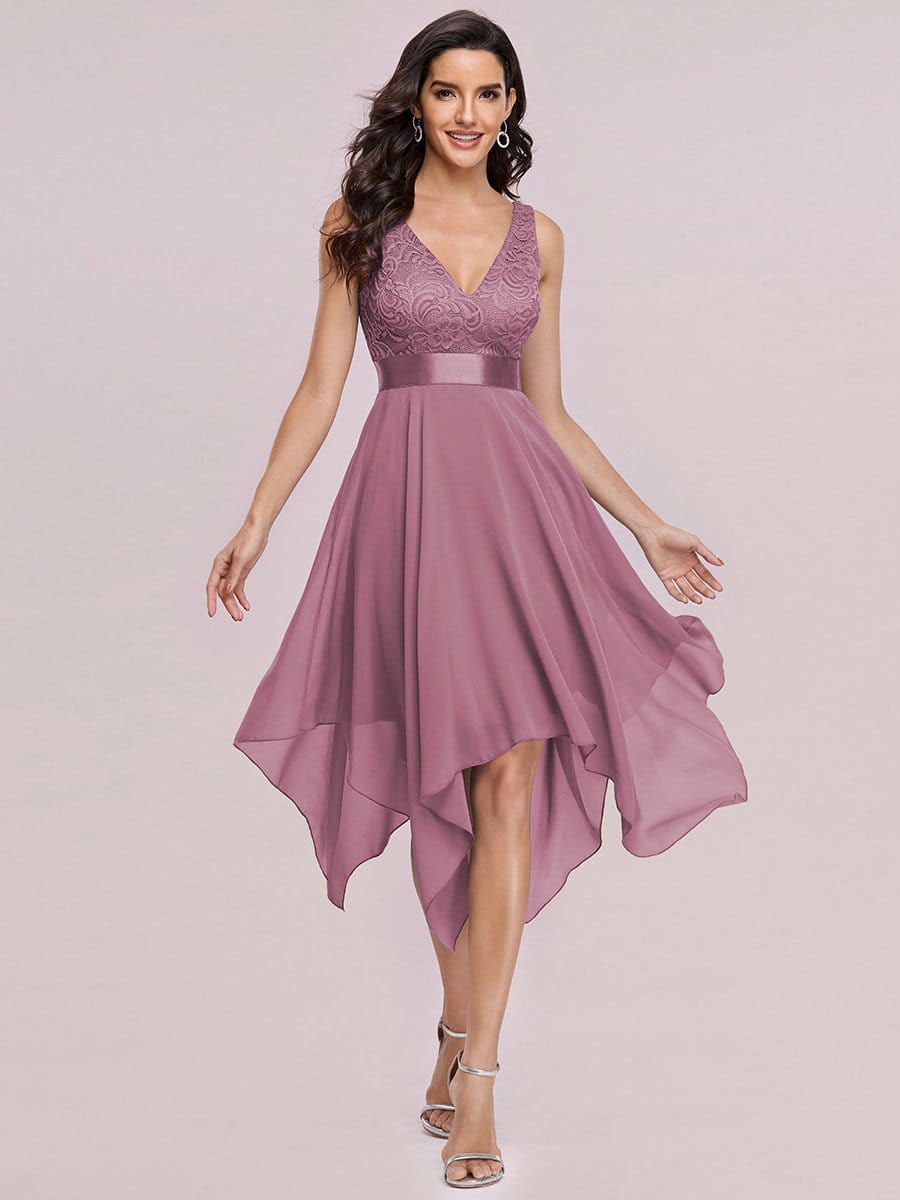 Elegant V-Neck Lace Chiffon A-Line Homecoming Prom Dress for Women