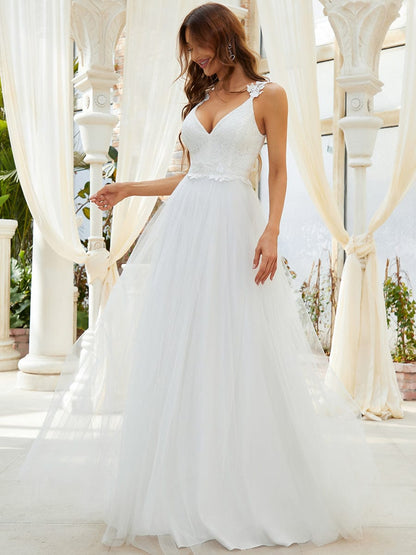 Elegant V-Neck Lace Tulle Bridal Gown