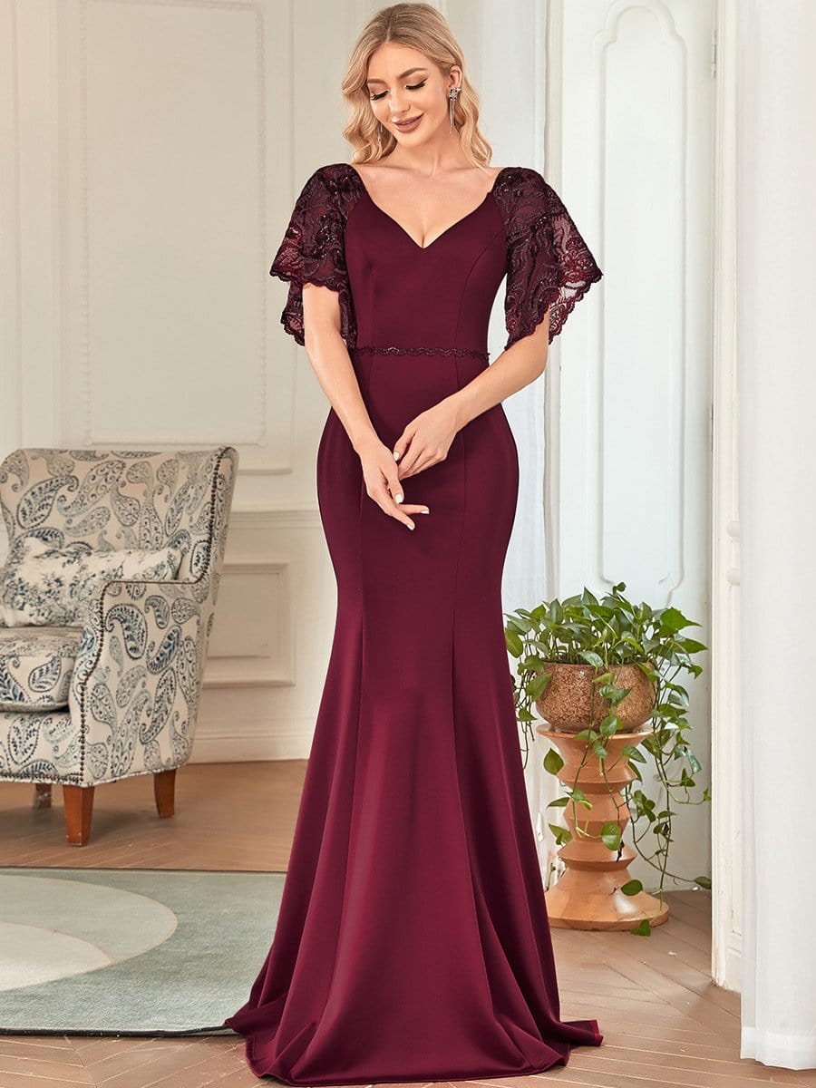Elegant V-Neck Maxi Dress with Flared Sleeves