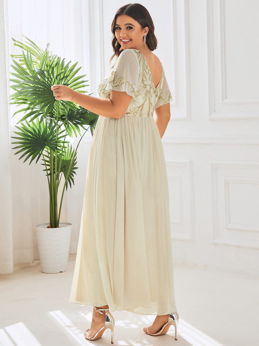 Elegant V Neck Mother of the Bride Dress with Ruffles Sleeves