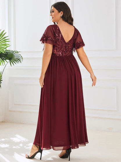 Elegant V Neck Mother of the Bride Dress with Ruffles Sleeves