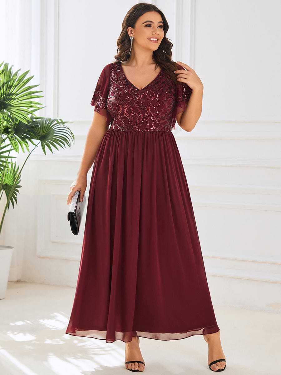 Elegant V Neck Mother of the Bride Dress with Ruffles Sleeves