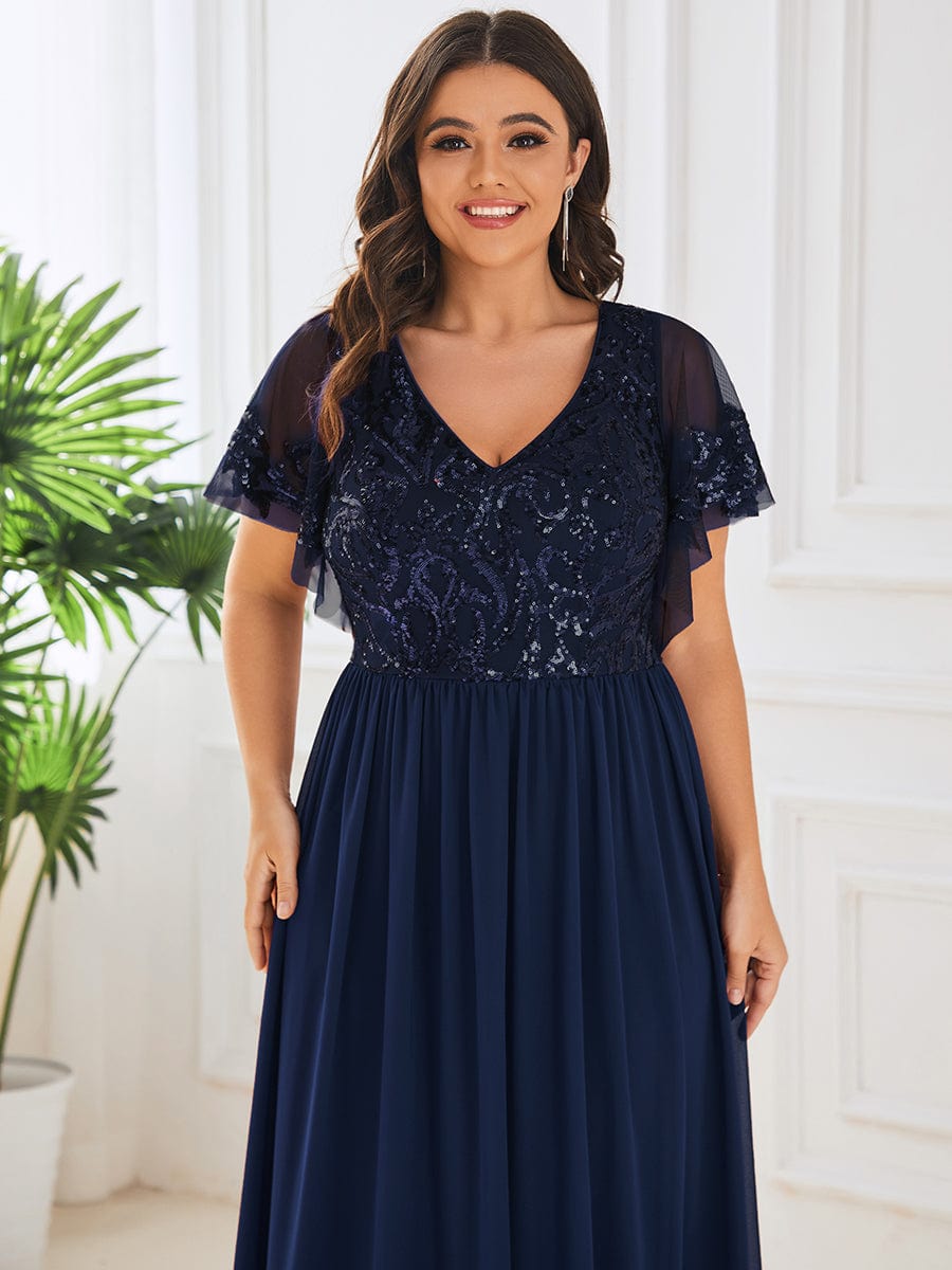 Elegant V Neck Mother of the Bride Dress with Ruffles Sleeves
