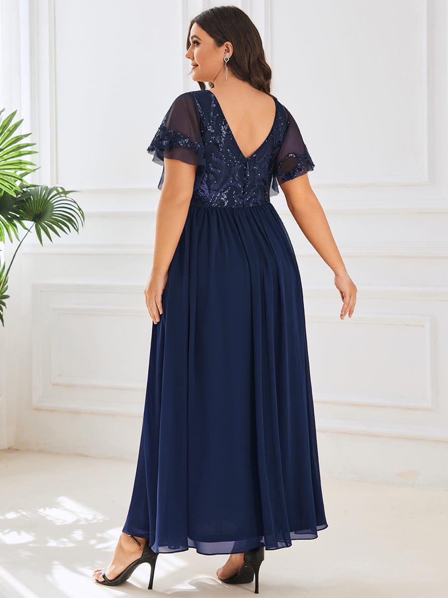 Elegant V Neck Mother of the Bride Dress with Ruffles Sleeves