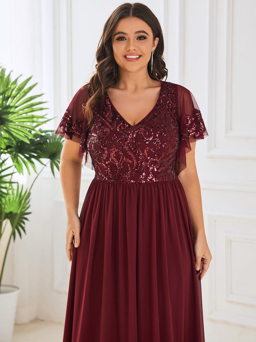 Elegant V Neck Mother of the Bride Dress with Ruffles Sleeves