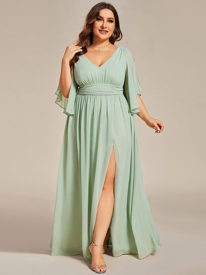 Elegant V Neck Pleated Belt Chiffon Bridesmaid Gowns
