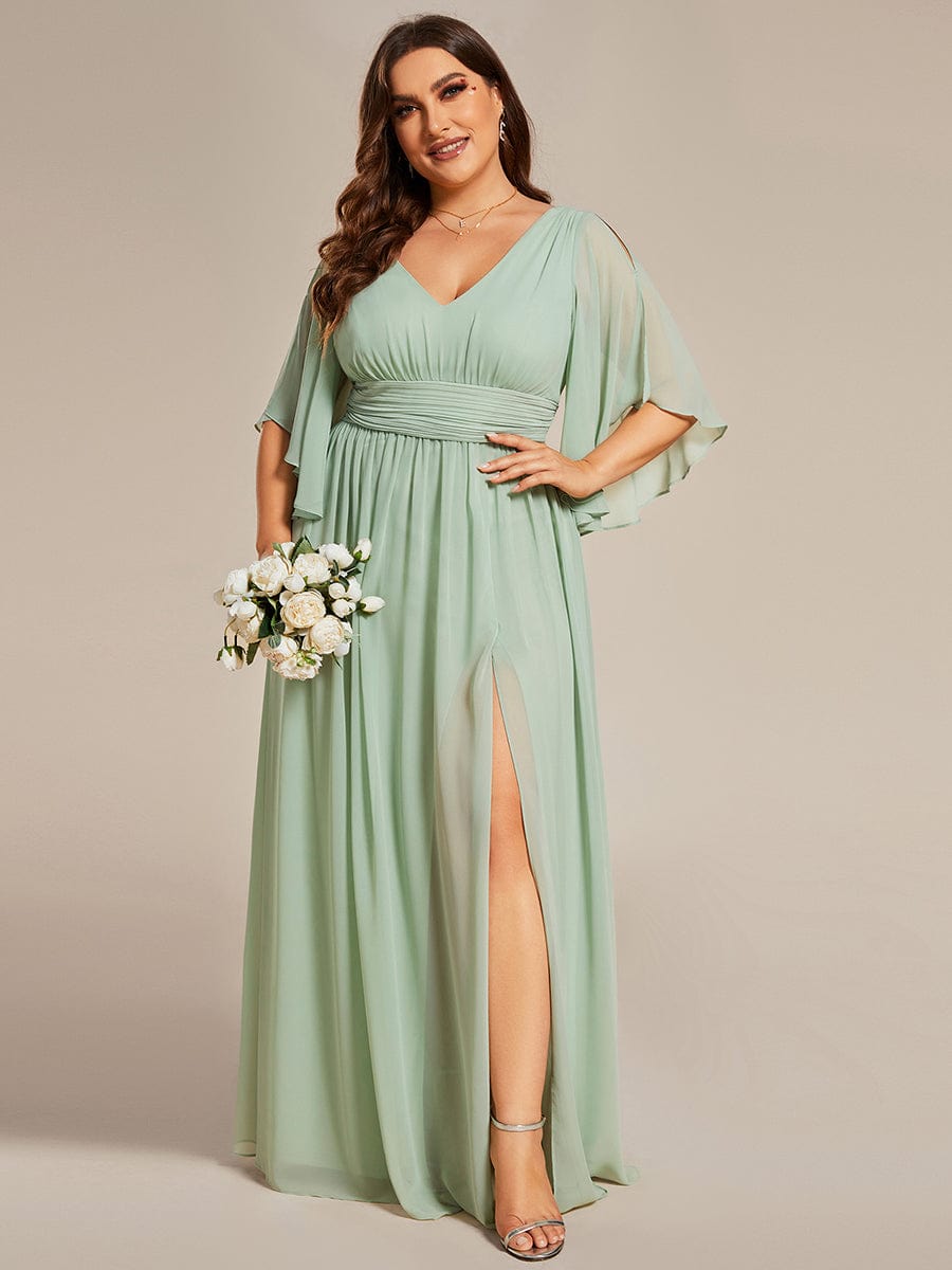 Elegant V Neck Pleated Belt Chiffon Bridesmaid Gowns