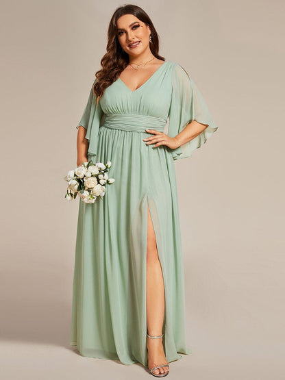 Elegant V Neck Pleated Belt Chiffon Bridesmaid Gowns