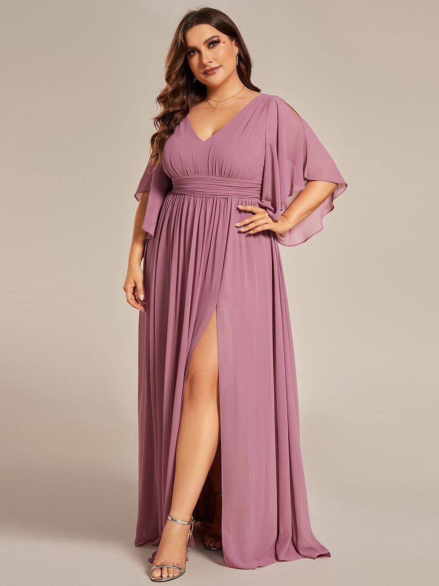 Elegant V Neck Pleated Belt Chiffon Bridesmaid Gowns