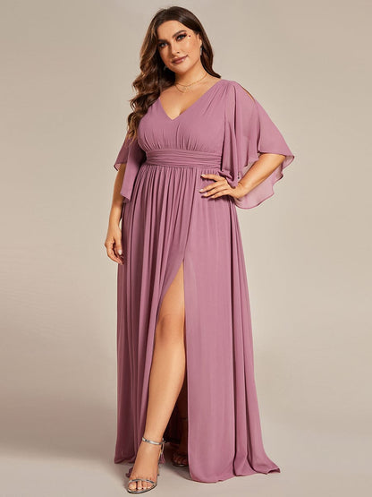 Elegant V Neck Pleated Belt Chiffon Bridesmaid Gowns