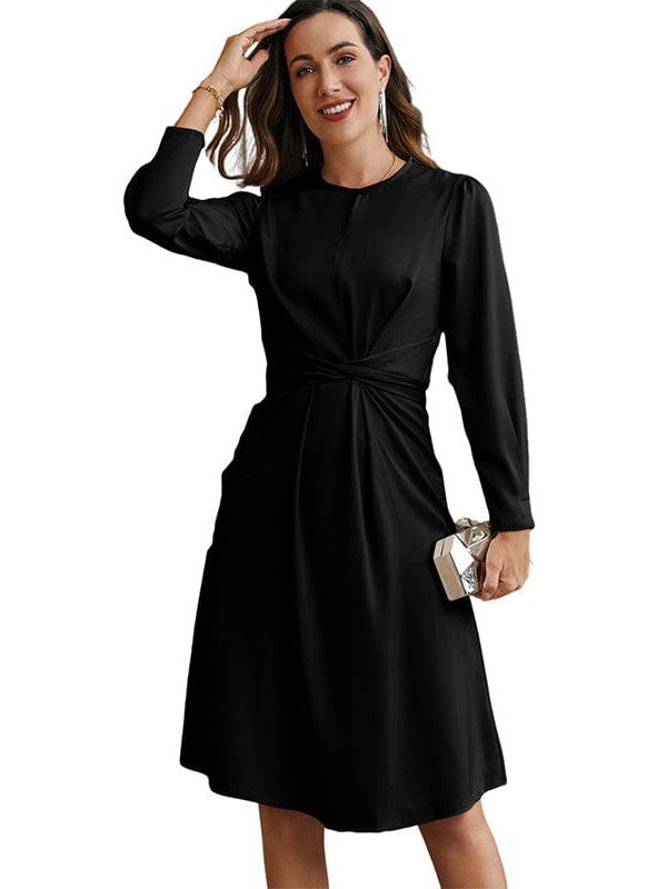 Elegant Waist Slimming Long Sleeve A-Line Skirt for Women