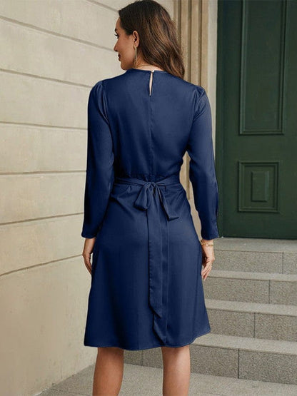 Elegant Waist Slimming Long Sleeve A-Line Skirt for Women
