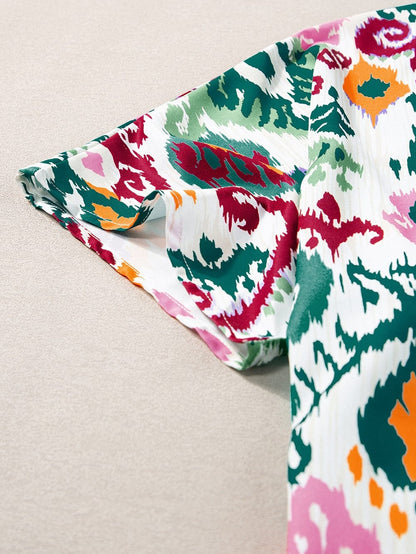 Elegant Western Print High Neck Bat Sleeve Blouse