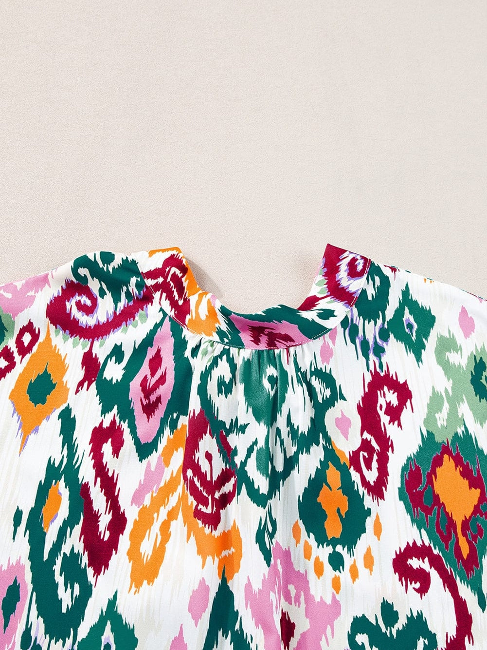 Elegant Western Print High Neck Bat Sleeve Blouse